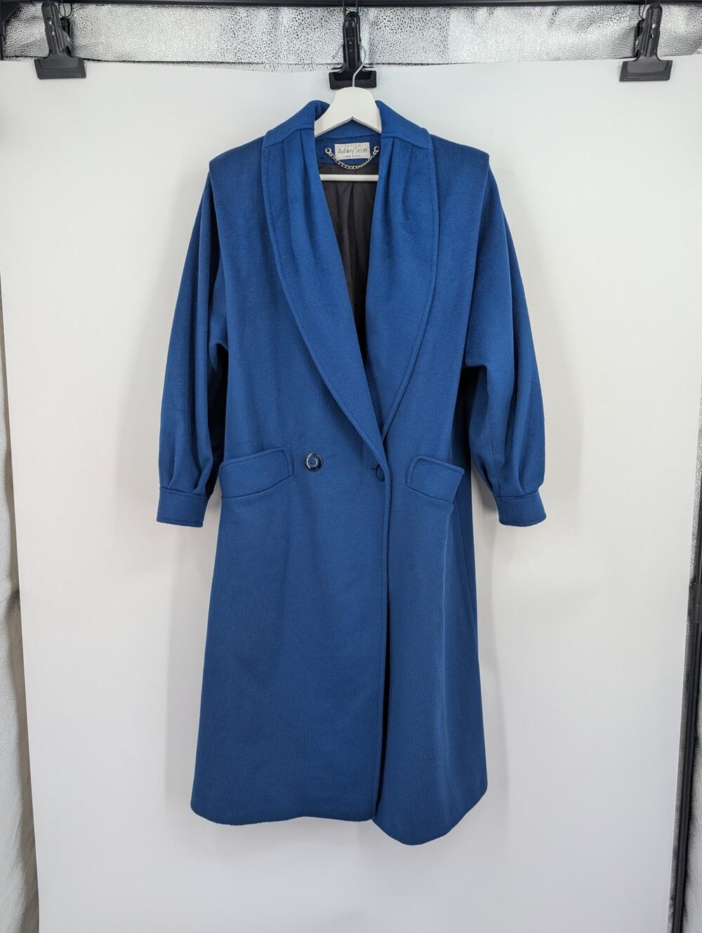 Vintage Ashley Scott Cobalt Blue Overcoat Women's Large Shawl Wool Trad Wife *L*
